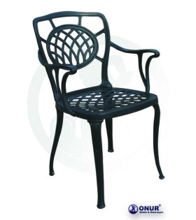 SN-102 Elektrostatik boyalı alüminyum döküm baklava desen motifli dış mekan kollu bahçe sandalyesi